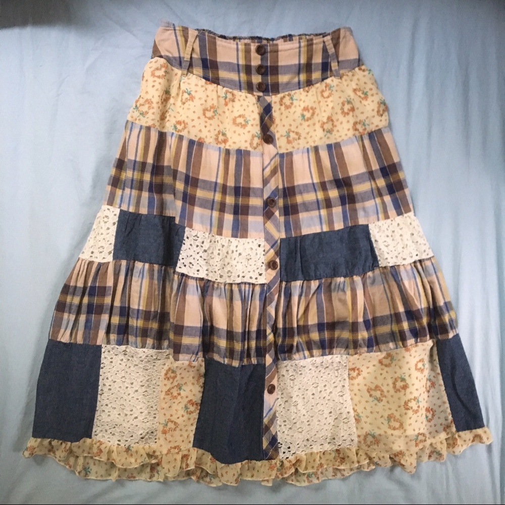Patchwork Lace Mori Girl Maxi Skirt